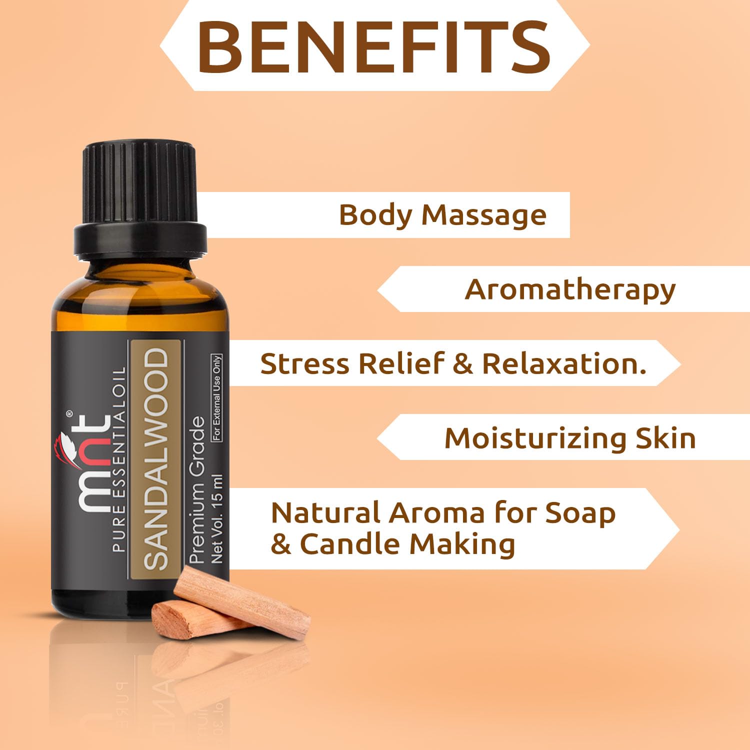 Sandalwood Oil for Skin, Face, Bath & Aromatherapy | Pure & Natural (Chandan Oil) Sandalwood Essential Oil for Stress Relief & Relaxation | Sandalwood Oil for Diffuser & Pooja Ceremonies