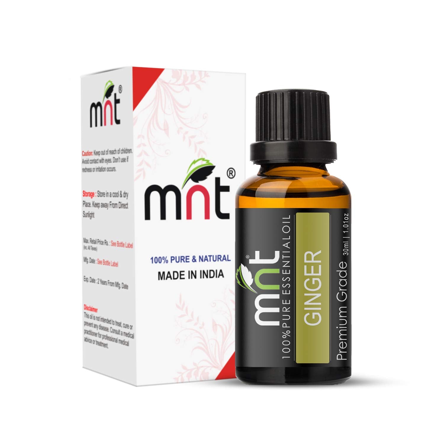 Ginger Essential Oil - 100% Pure & Natural Therapeutic Grade Oil for Cold-Cough, Hair Growth, Glowing Skin, Body Massage and Aromatherapy