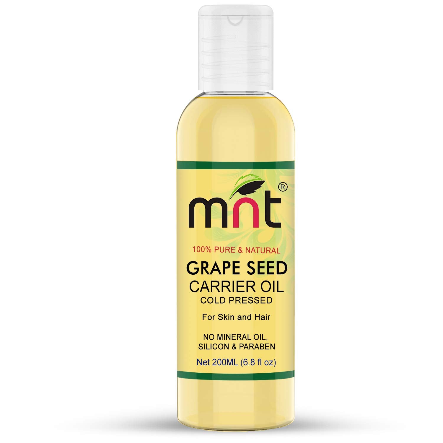 Grape Seed Cold-Pressed Carrier Oil - 100% Pure & Natural Oil for Acne, Face, Body, Healthy Skin and Hair Growth