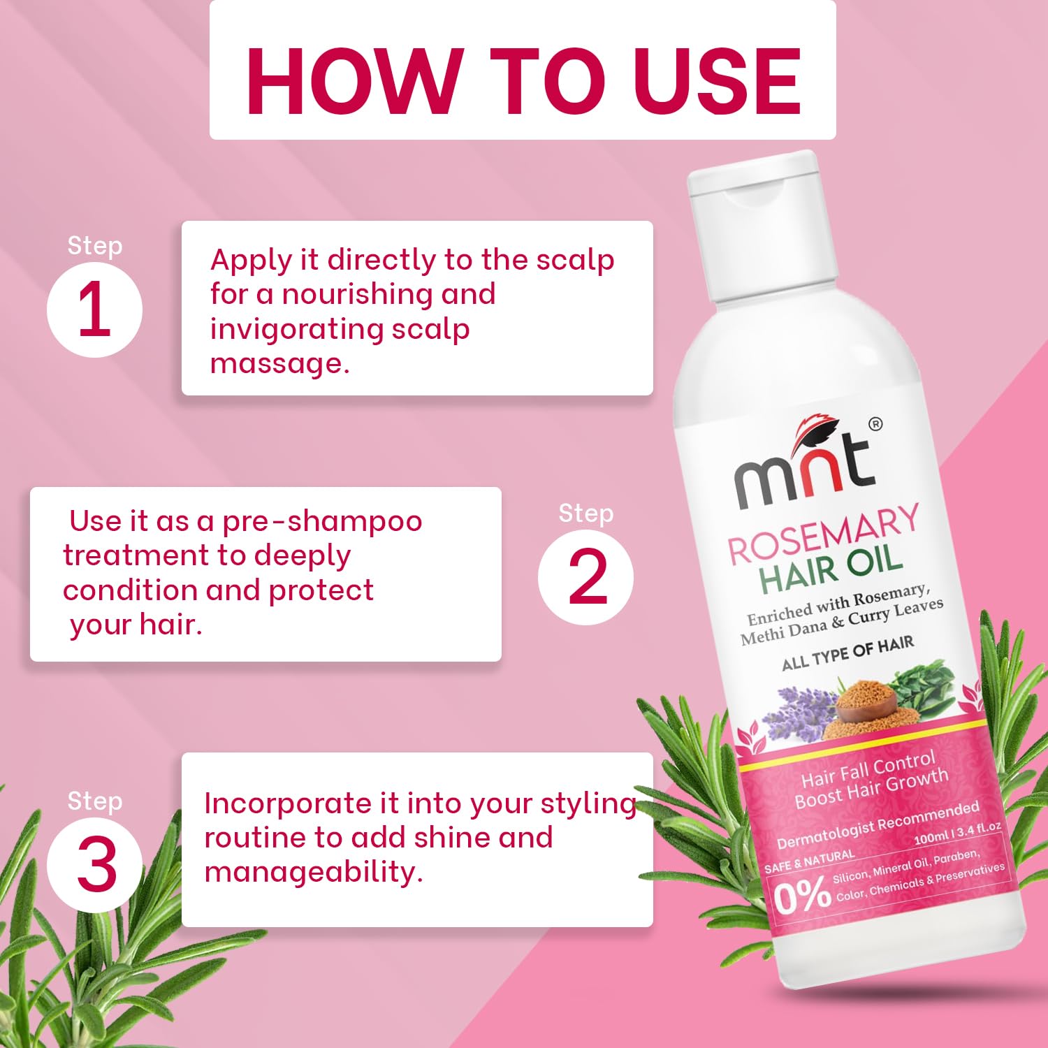 Rosemary Hair Oil for Hair Growth with Methi Dana & Rosemary | For Thicker, Shiny, Stronger & Healthy Hair | Pure Rosemary Oil for Hair Growth, Hair Fall Control | 100 ml