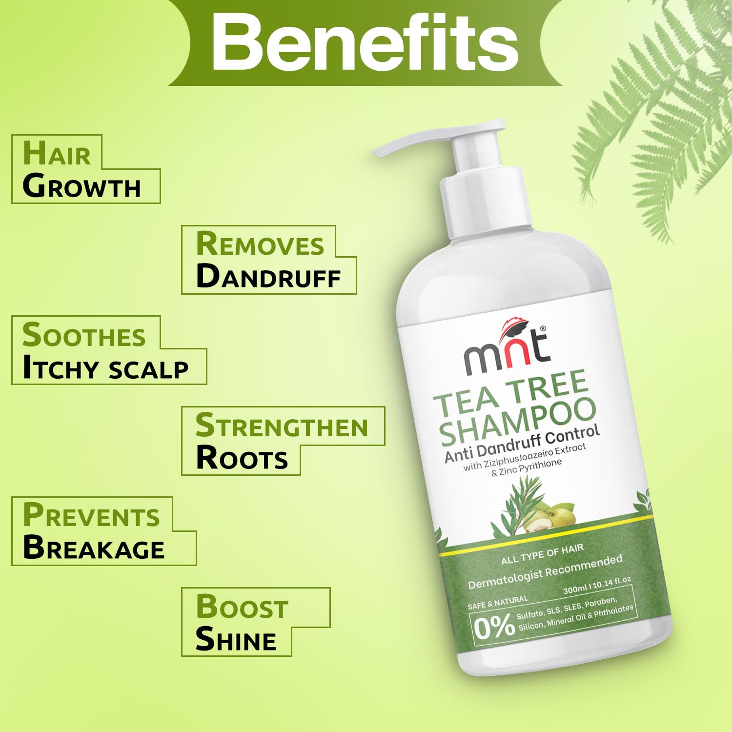 Tea Tree Anti-Dandruff Shampoo 300ml – Eliminates Flakes, Relieves Itchy Scalp, Refreshes Hair, Nourishing Formula for All Hair Types.