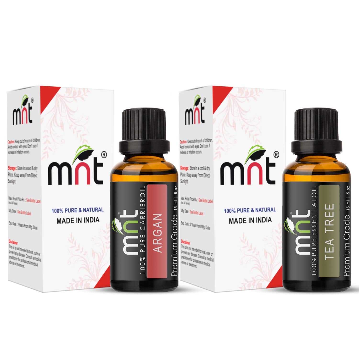 Combo Set of Argan Essential Oil and Tea Tree Essential Oil (Each 15ML) Ideal for use in Hair loss, Promotes Hair & Beard Growth, Moisturizes Skin, Massage
