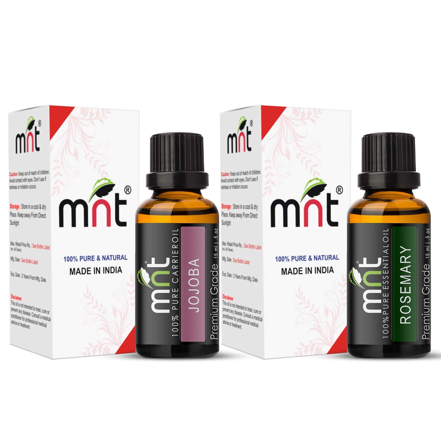 Combo of Jojoba Oil and Rosemary Oil for Hair Growth, Skin care (Each 15ML) - 100% Pure Natural Oil