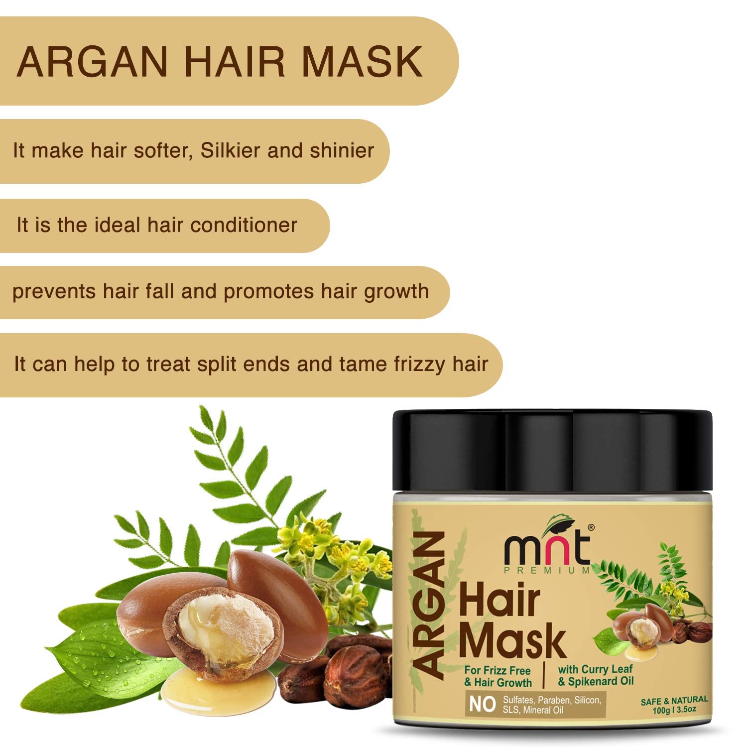 Argan Hair Mask with Curry Leaf & Spikenard Oil for Hair Grow & Frizz free Hair, 100g