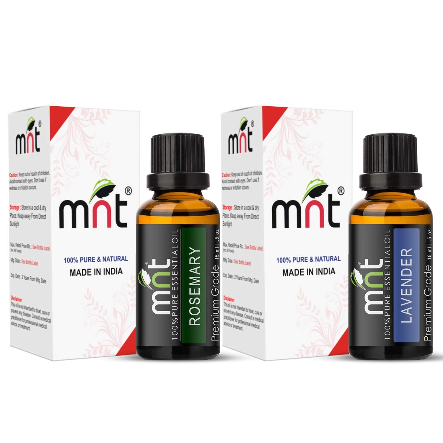 Combo of Rosemary Oil and Lavender Oil - 100% Pure Essential Oil for Skin Care, Hair Growth, Aromatherapy, Body Massage & Relaxation, 15 ml Each