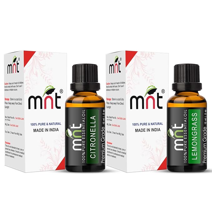 Combo Set of Mosquito Repellent Citronella Oil & Lemongrass Essential Oil (Each 15ML) Ideal for use in Mosquito Repellent, Hair Growth, safe for Skin, ACNE, Aromatherapy, Health Benefit, Floor cleaning, Diffuser etc