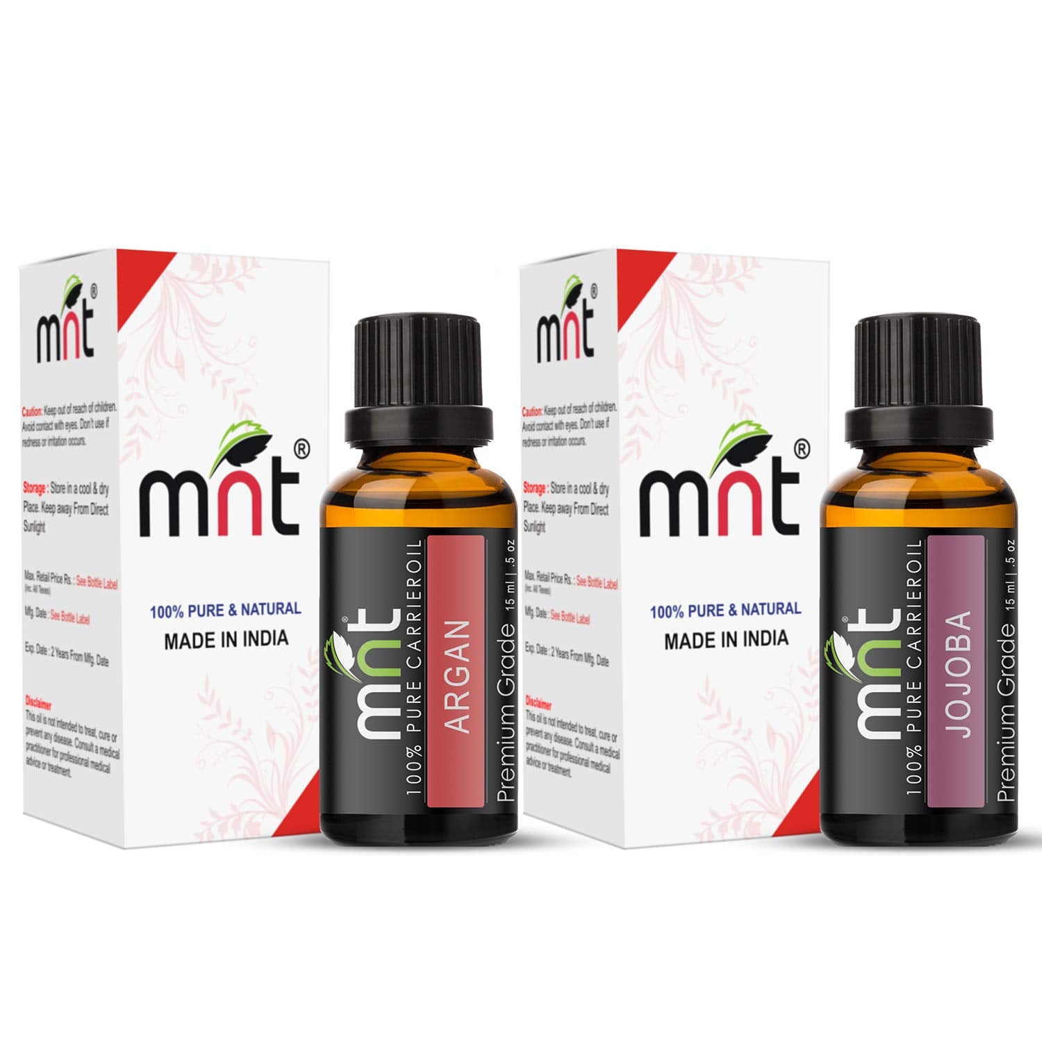 Combo of Argan Cold Pressed Oil and jojoba Carrier Oil for Hair and Skin, (Each 15ml)