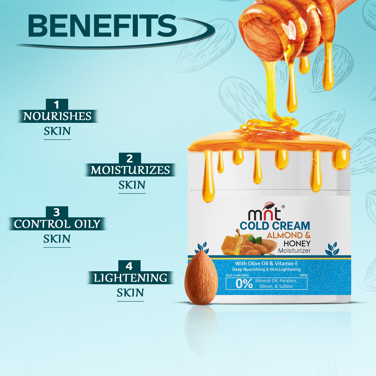 Almond & Honey Cold Cream for Face, Hand and Body | Winter Moisturizer for Dry Skin with Olive Oil & Vitamin E | For Men & Women | 100 g