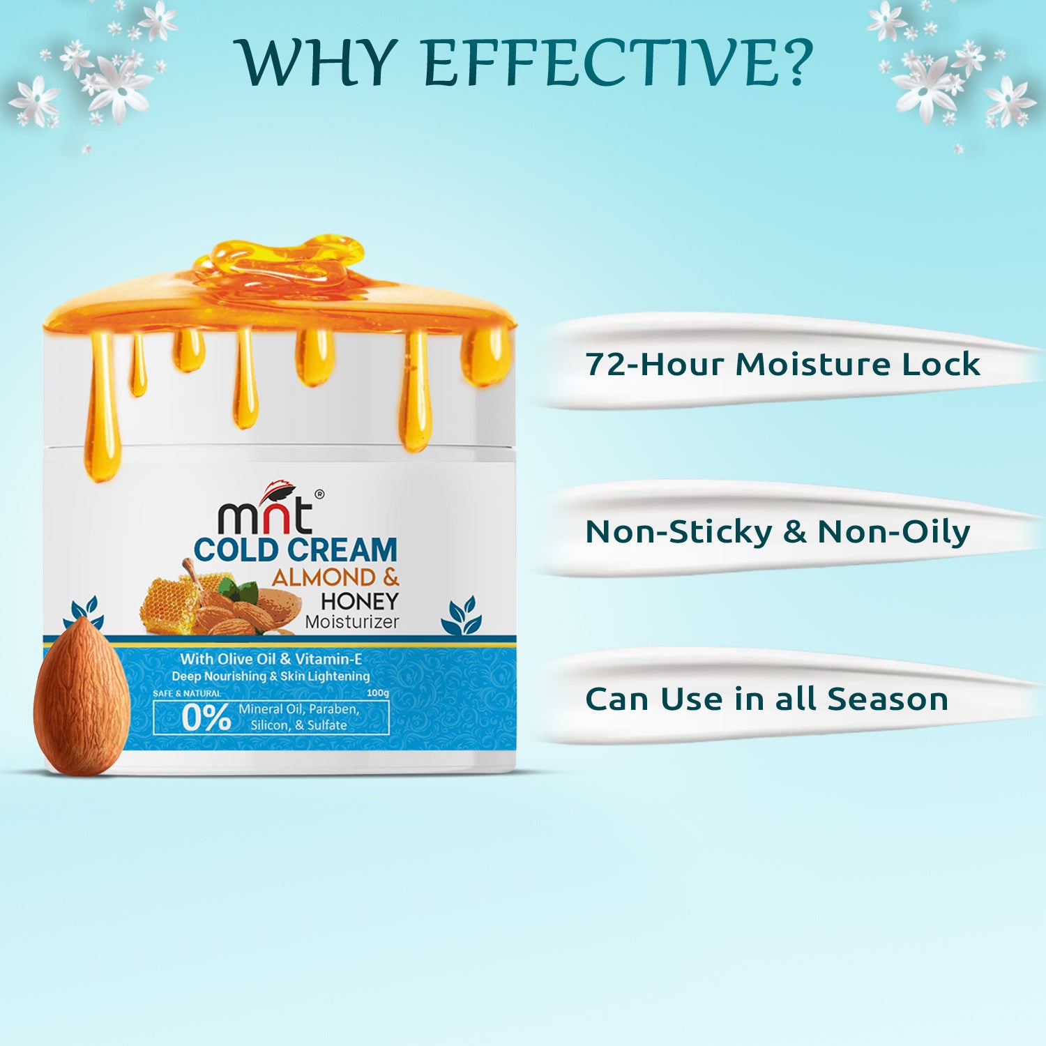 Almond & Honey Cold Cream for Face, Hand and Body | Winter Moisturizer for Dry Skin with Olive Oil & Vitamin E | For Men & Women | 100 g
